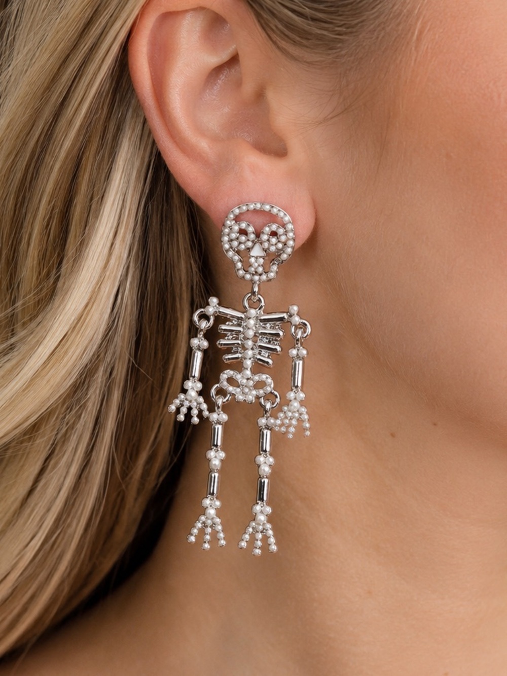 Love Poppy Jewels Pearl Skeleton earring NWT